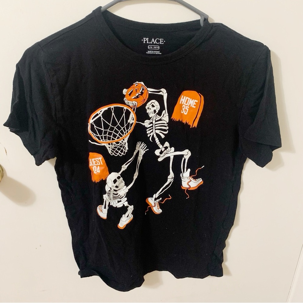🎁 5/$25 The Children's Place kids glow Halloween Skeleton basketball tee shirt